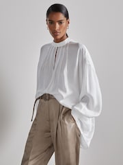 Reiss Off White Noemie Atelier Keyhole-Neck Top - Image 1 of 7