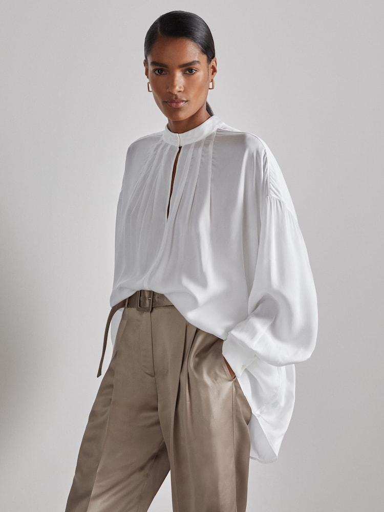 Reiss Off White Noemie Atelier Keyhole-Neck Top - Image 1 of 7