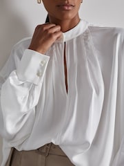 Reiss Off White Noemie Atelier Keyhole-Neck Top - Image 4 of 7