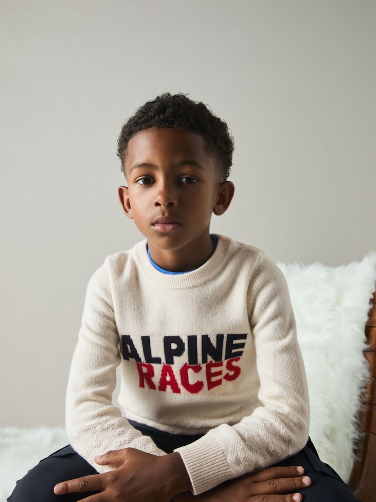 Reiss Off White Bonham 13-14 yrs Wool-Blend Alpine Race-Intarsia Jumper - Image 2 of 4 Reiss Off White Bonham 13-14 yrs Wool-Blend Alpine Race-Intarsia Jumper - Image 2 of 4