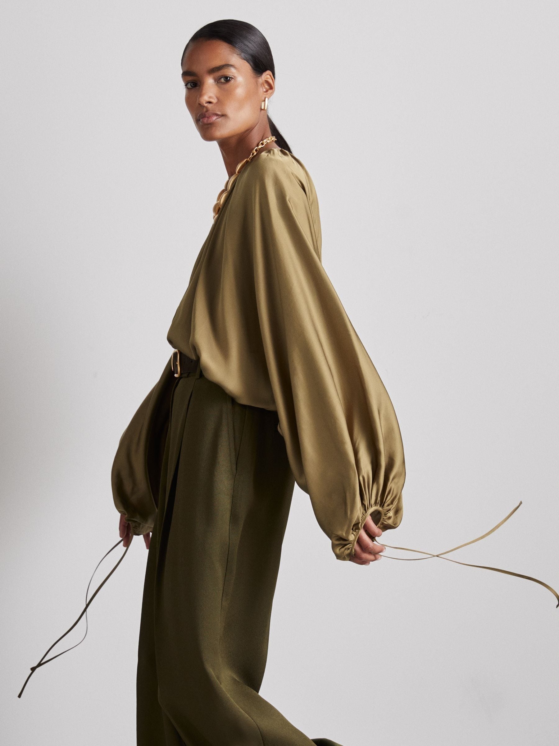 Khaki satin top discount