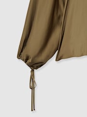 Reiss Khaki Finley Atelier Gathered Satin Top - Image 7 of 7