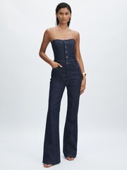 Paige Stretch Cotton Denim Bustier Jumpsuit - Image 1 of 5