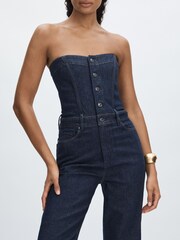 Paige Stretch Cotton Denim Bustier Jumpsuit - Image 3 of 5