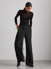 Reiss Black Danni Atelier Fringed Crepe Trousers - Image 1 of 7