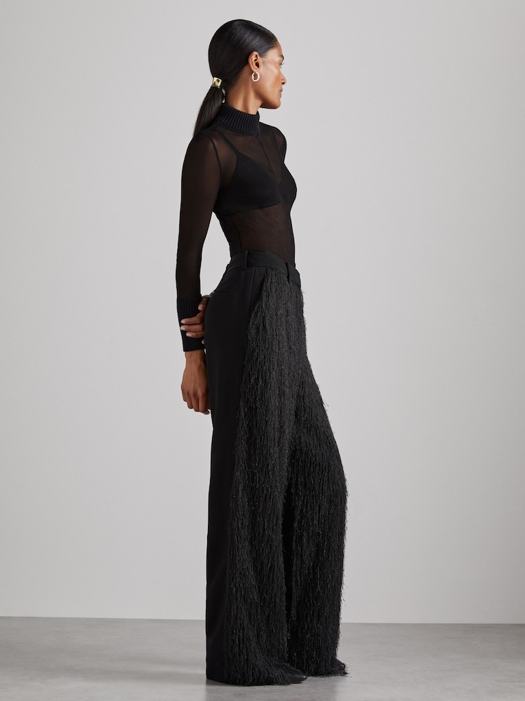 Reiss Black Danni Atelier Fringed Crepe Trousers - Image 3 of 7