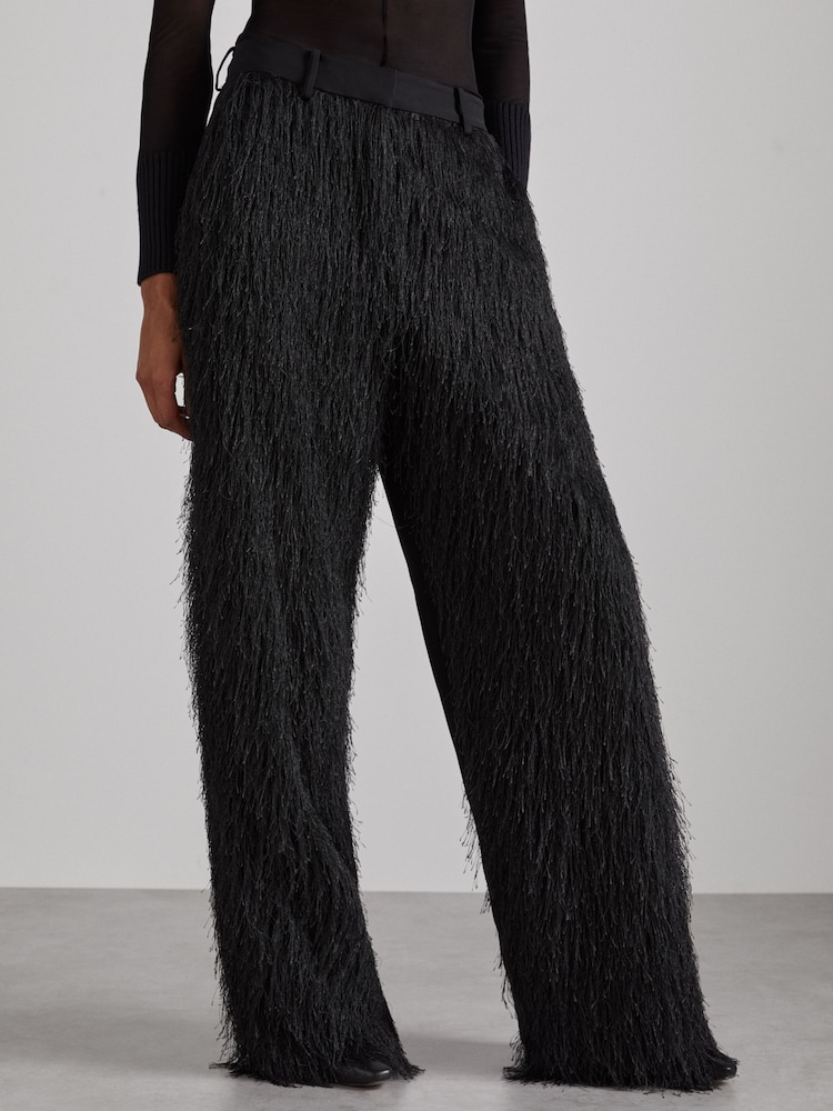 Reiss Black Danni Atelier Fringed Crepe Trousers - Image 4 of 7