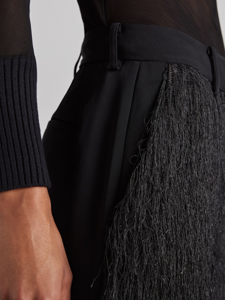Reiss Black Danni Atelier Fringed Crepe Trousers - Image 5 of 7