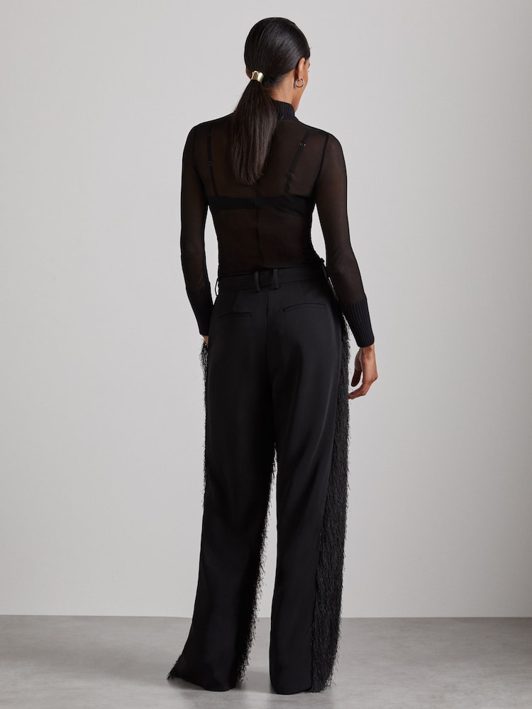 Reiss Black Danni Atelier Fringed Crepe Trousers - Image 6 of 7
