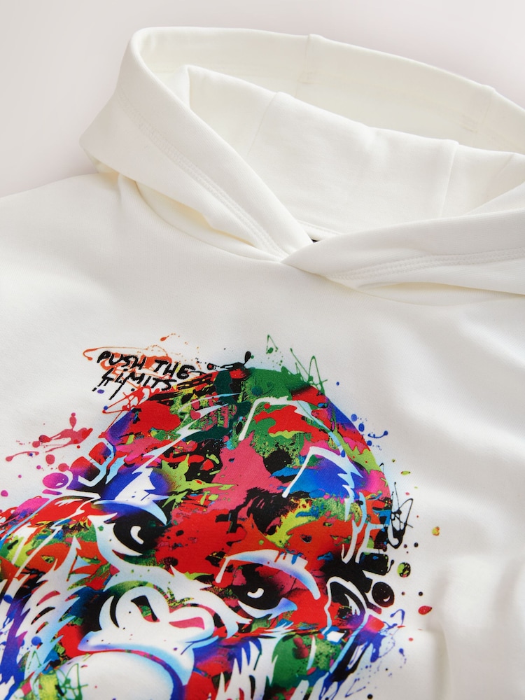 Blanc motif gorille - Sweat à capuche croisé imprimé graphique pour grands garçons (3-16ans) - Image 3 of 4