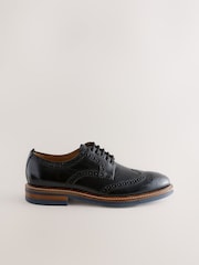 Black Standard Fit Leather Contrast Sole Chunky Brogues Shoes - Image 2 of 5