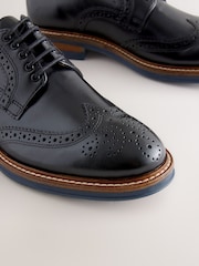 Black Standard Fit Leather Contrast Sole Chunky Brogues Shoes - Image 3 of 5