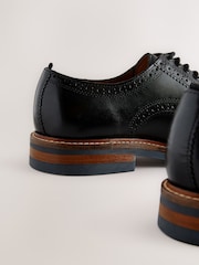 Black Standard Fit Leather Contrast Sole Chunky Brogues Shoes - Image 5 of 5