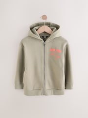 Khaki Green Zip Through Graphic Hoodie (3-16yrs) - Image 1 of 4