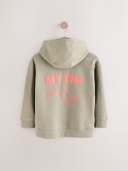 Khaki Green Zip Through Graphic Hoodie (3-16yrs) - Image 2 of 4