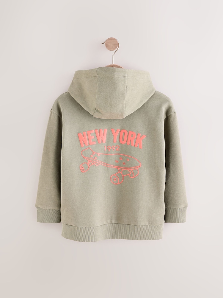 Khaki Green Zip Through Graphic Hoodie (3-16yrs) - Image 2 of 4