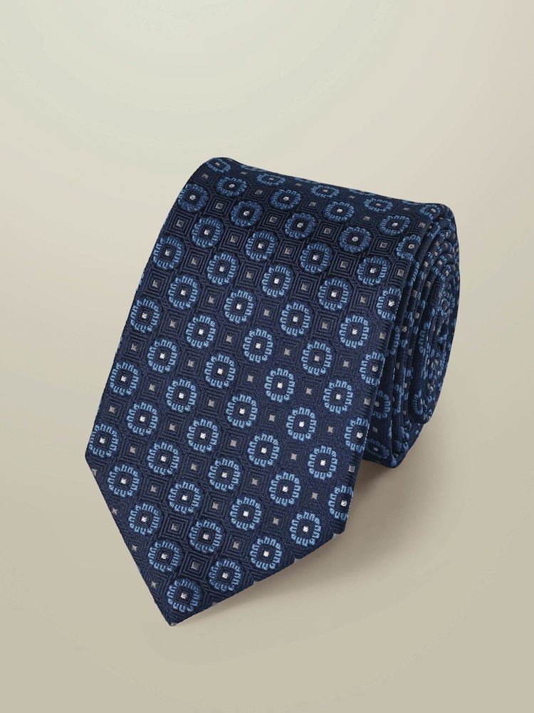 Charles Tyrwhitt Navy Blue Stone Medallion Silk Tie - Image 2 of 3 Charles Tyrwhitt Navy Blue Stone Medallion Silk Tie - Image 2 of 3