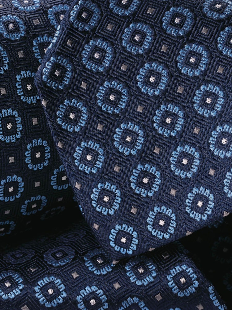 Charles Tyrwhitt Navy Blue Stone Medallion Silk Tie - Image 3 of 3 Charles Tyrwhitt Navy Blue Stone Medallion Silk Tie - Image 3 of 3