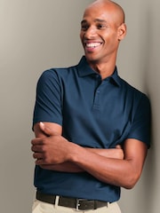 Charles Tyrwhitt Blue Short Sleeve Cotton Stretch Smart Pique Polo Shirt - Image 1 of 5