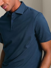 Charles Tyrwhitt Blue Short Sleeve Cotton Stretch Smart Pique Polo Shirt - Image 2 of 5