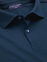 Charles Tyrwhitt Blue Short Sleeve Cotton Stretch Smart Pique Polo Shirt - Image 4 of 5