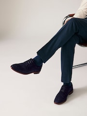 Navy Blue Suede Contrast Sole Derby Shoes - Image 1 of 6