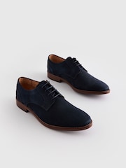 Navy Blue Suede Contrast Sole Derby Shoes - Image 2 of 6