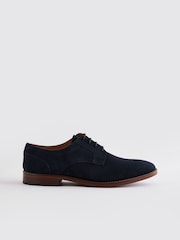 Navy Blue Suede Contrast Sole Derby Shoes - Image 3 of 6