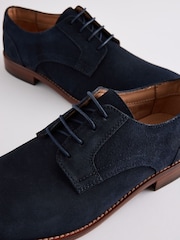 Navy Blue Suede Contrast Sole Derby Shoes - Image 5 of 6