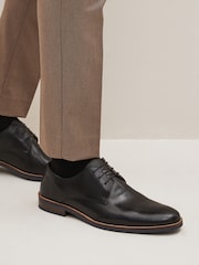 Black Wide Fit Leather Derby Shoes with Navy Contrast Sole - Image 1 of 1