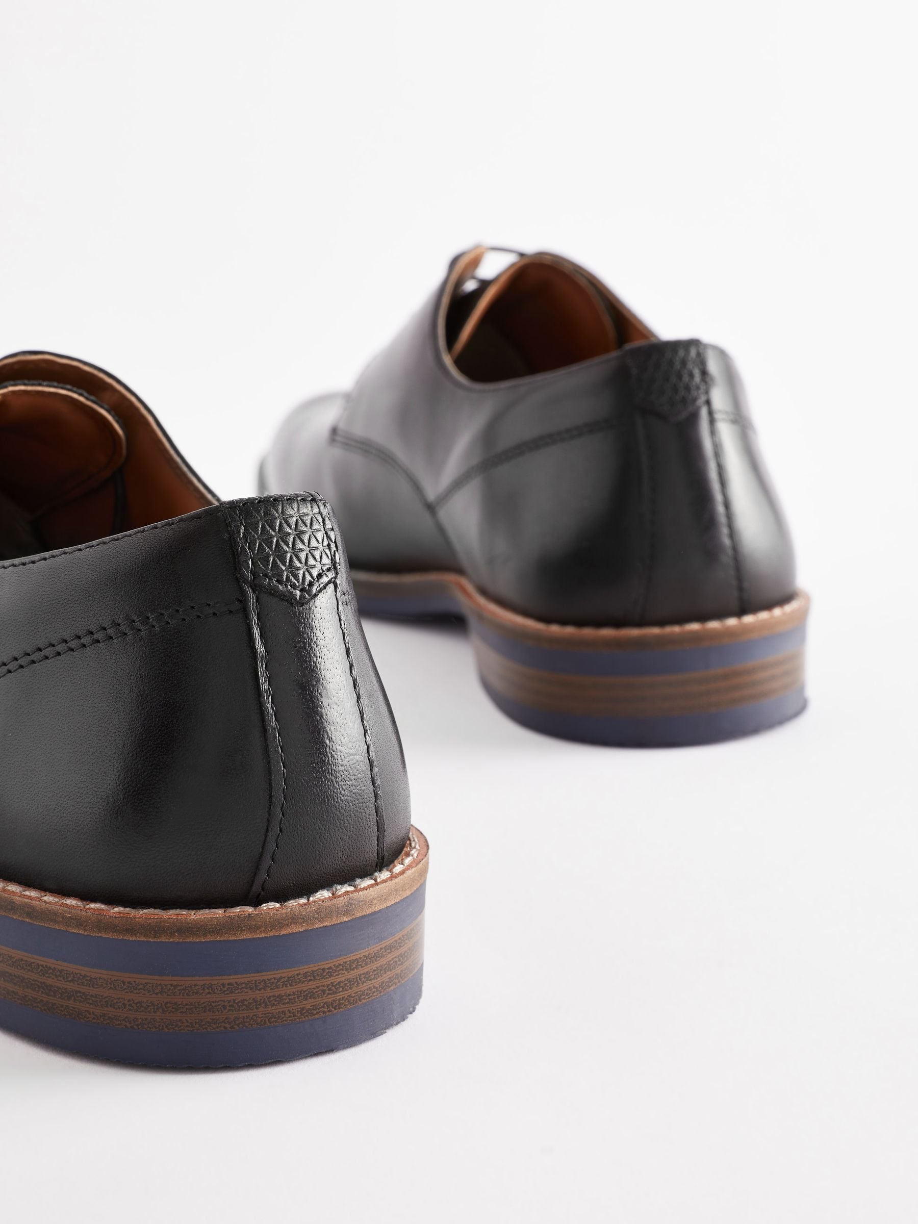 Buy Black Wide Fit Leather Derby Shoes with Navy Contrast