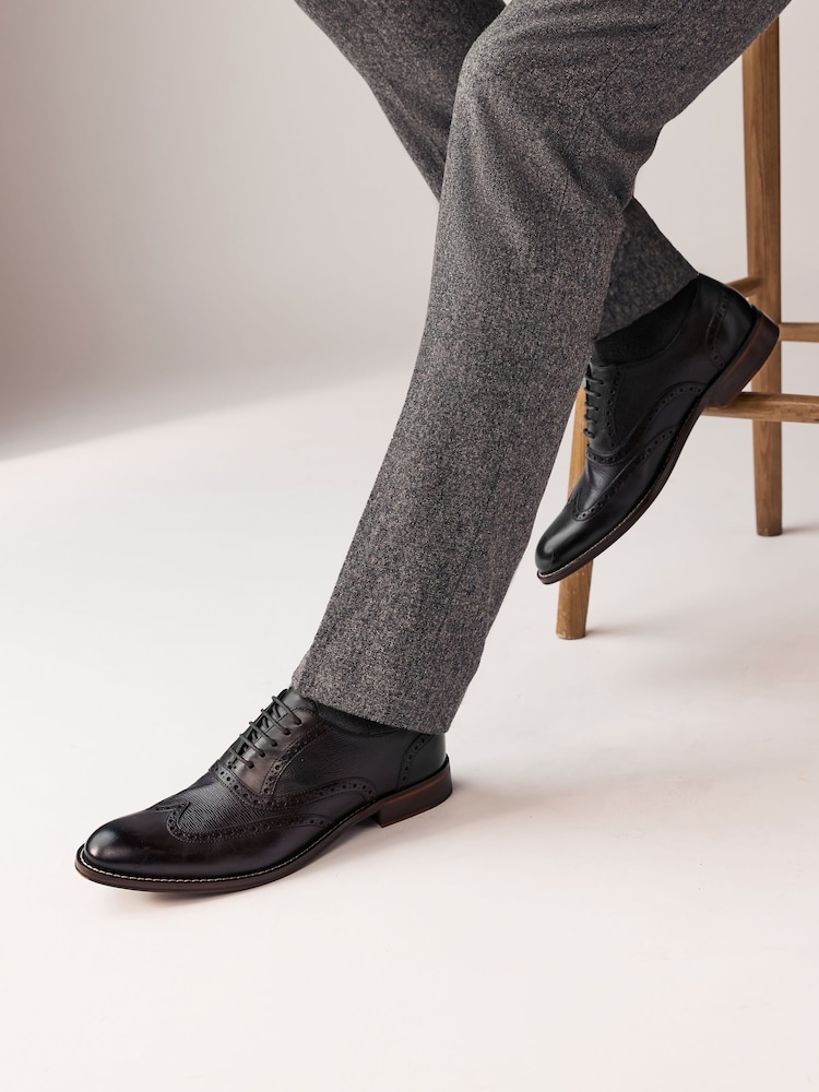 Brown Leather Wing Cap Brogue Shoes - Image 1 of 6