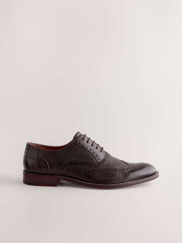 Brown Leather Wing Cap Brogue Shoes - Image 3 of 6