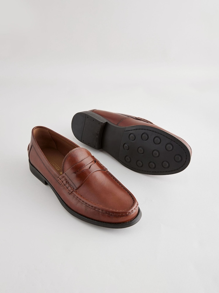 Tan Brown Standard Fit Penny Loafers - Image 4 of 6