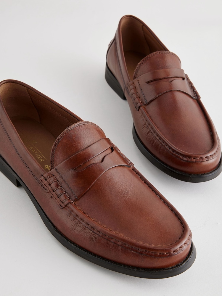 Tan Brown Standard Fit Penny Loafers - Image 5 of 6