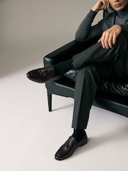 Black Leather Embossed Tassel Loafers - Image 1 of 6