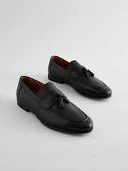 Black Leather Embossed Tassel Loafers - Image 2 of 6