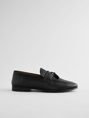 Black Leather Embossed Tassel Loafers - Image 3 of 6