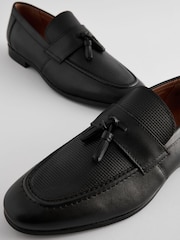 Black Leather Embossed Tassel Loafers - Image 5 of 6
