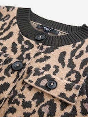 Brown Leopard Animal Crew Neck Knitted Pattern Tank With Pockets - Image 6 of 7