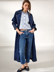 Blue Gingham Crew Neck Knitted Pattern Tank With Pockets - Image 4 of 8