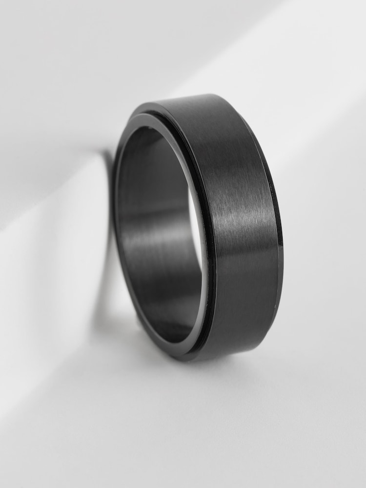 Stainless Steel Spinner Black Ring - Image 1 of 5