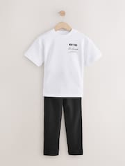 White/Black Short Sleeve T-Shirt and Joggers Set (3-16yrs) - Image 5 of 9