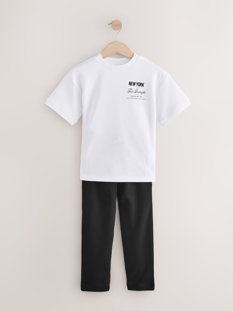 Blanc/Noir - Ensemble t-shirt et jogging à manches courtes (3-16ans) - Image 5 of 9