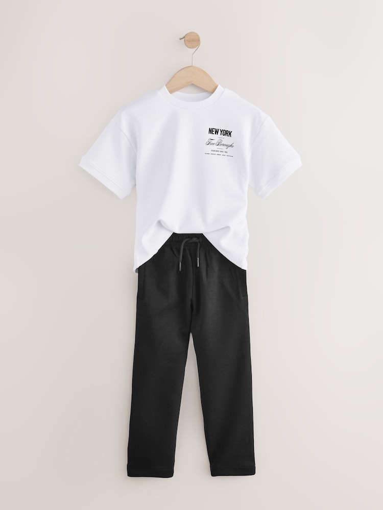 Blanc/Noir - Ensemble t-shirt et jogging à manches courtes (3-16ans) - Image 6 of 9