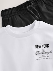 White/Black Short Sleeve T-Shirt and Joggers Set (3-16yrs) - Image 8 of 9