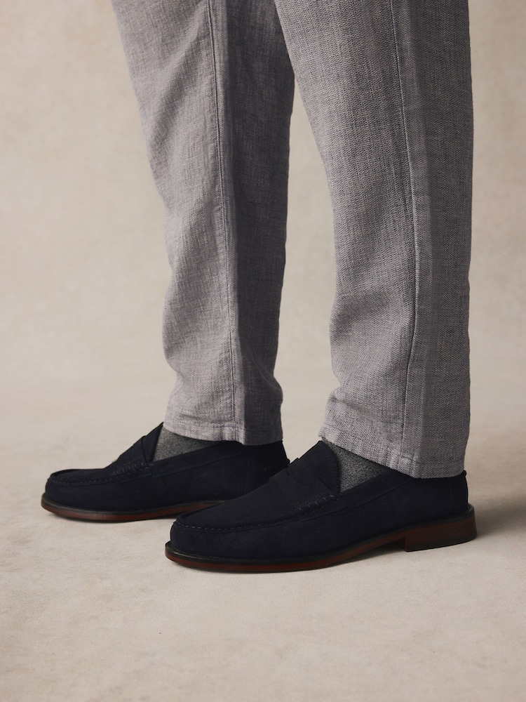 Navy Standard Fit Suede Penny Loafers - Image 1 of 6