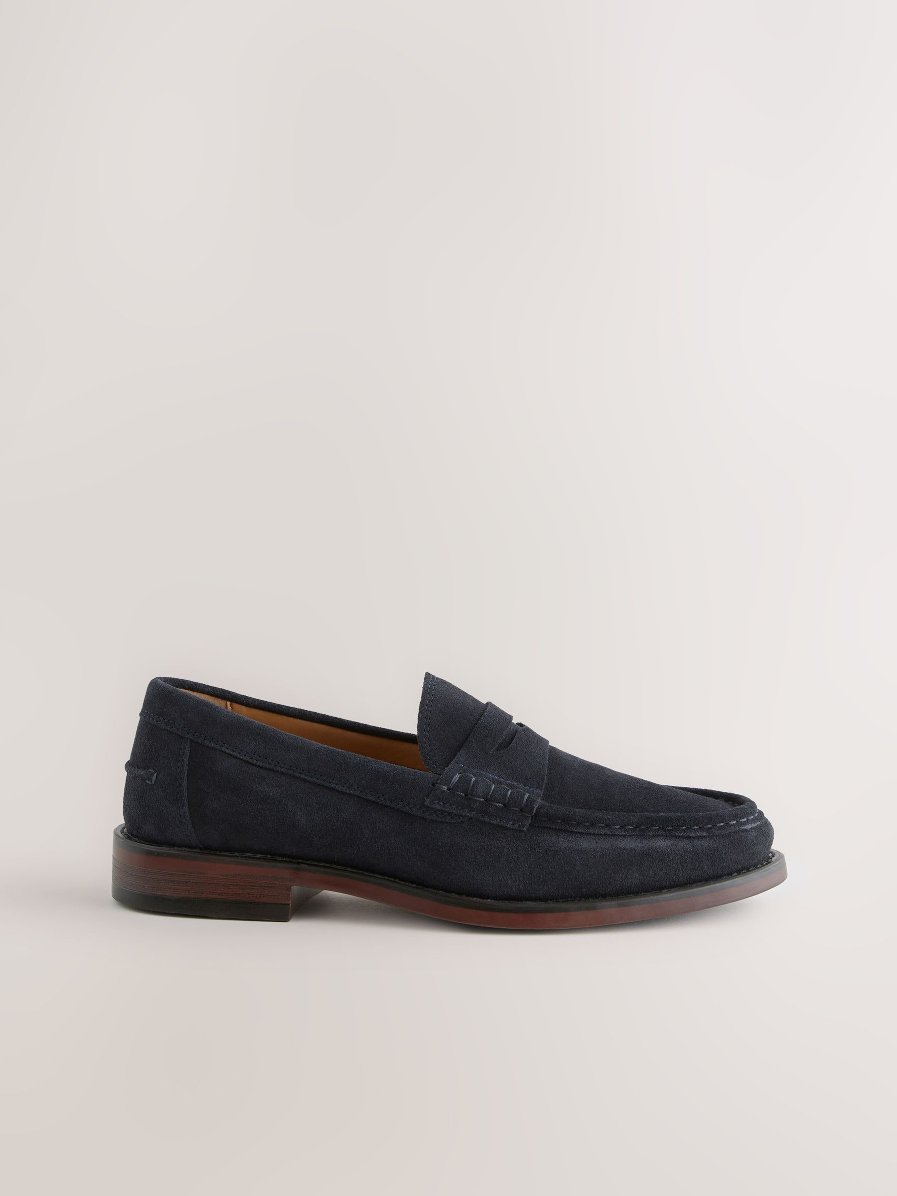 Buy Navy Standard Fit Suede Penny Loafers from Next USA display picture 3