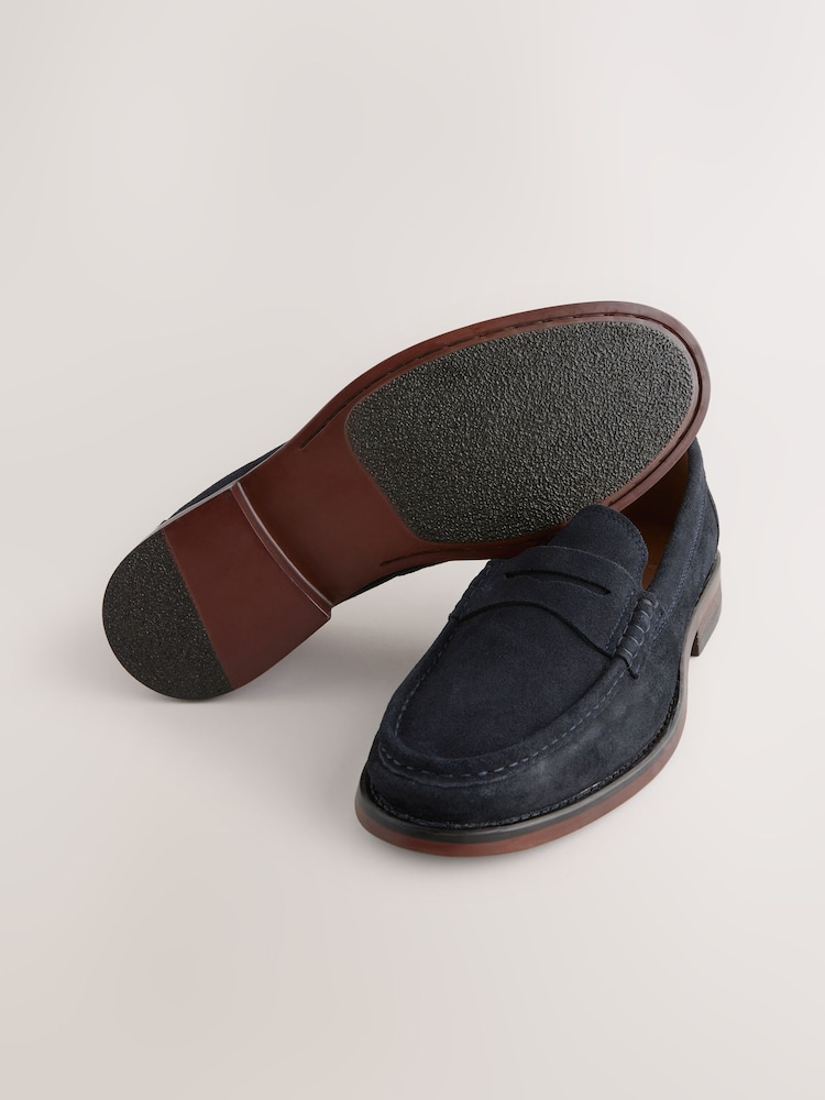 Navy Standard Fit Suede Penny Loafers - Image 6 of 6