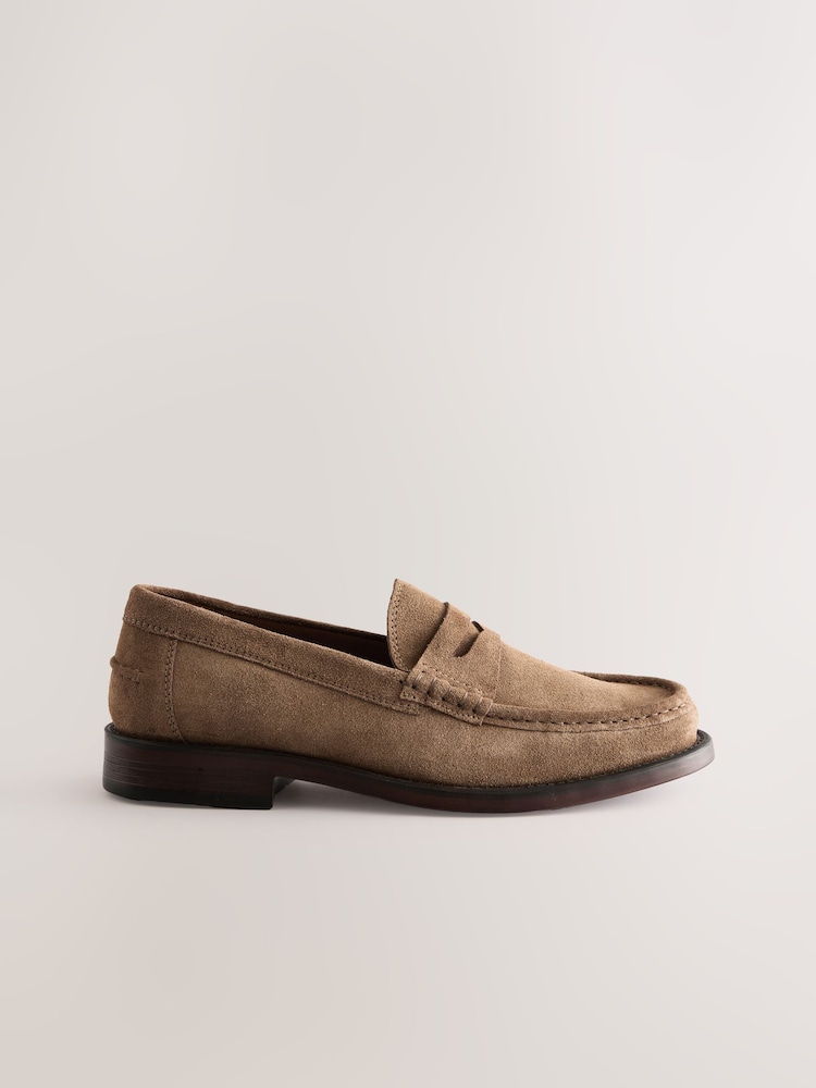 Stone Standard Fit Suede Penny Loafers - Image 2 of 7